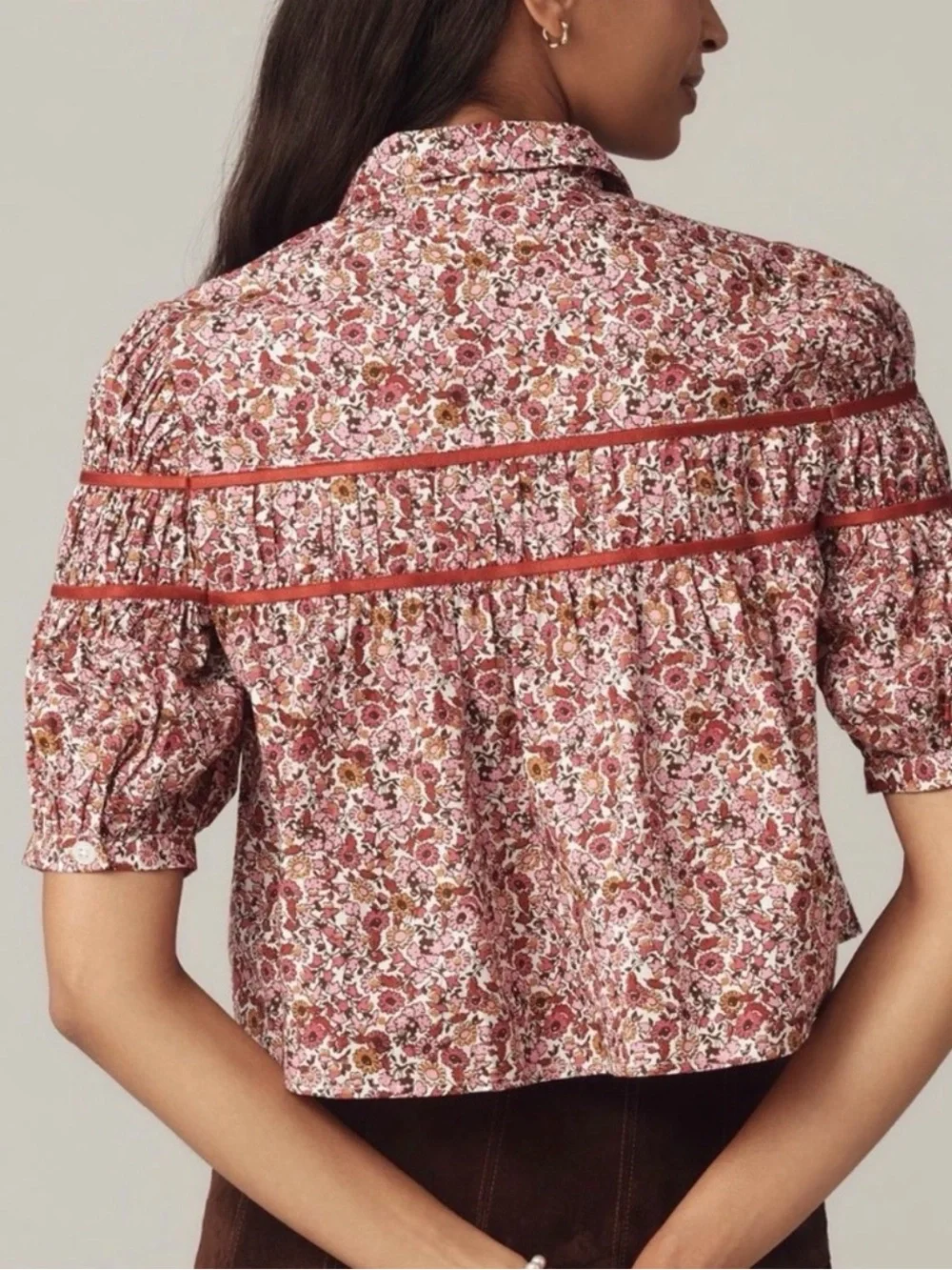 NWT——-Anthropologie Pink Floral Button-Front Blouse